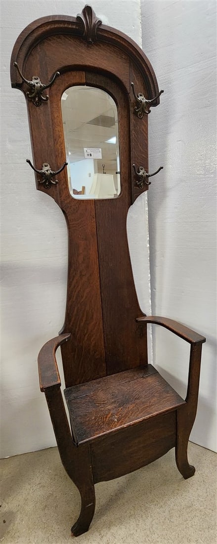 Vintage Oak Lift Seat Hall Stand 78" H X 27" W X 13" D: Vintage Oak Lift Seat Hall Stand 78" H X 27" W X 13" D