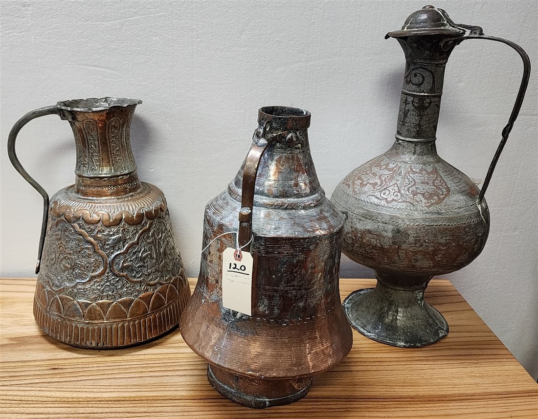 Lot 3 Middle East Embossed Vessels 24", 18 1/2" + 17": Lot 3 Middle East Embossed Vessels 24", 18 1/2" + 17"