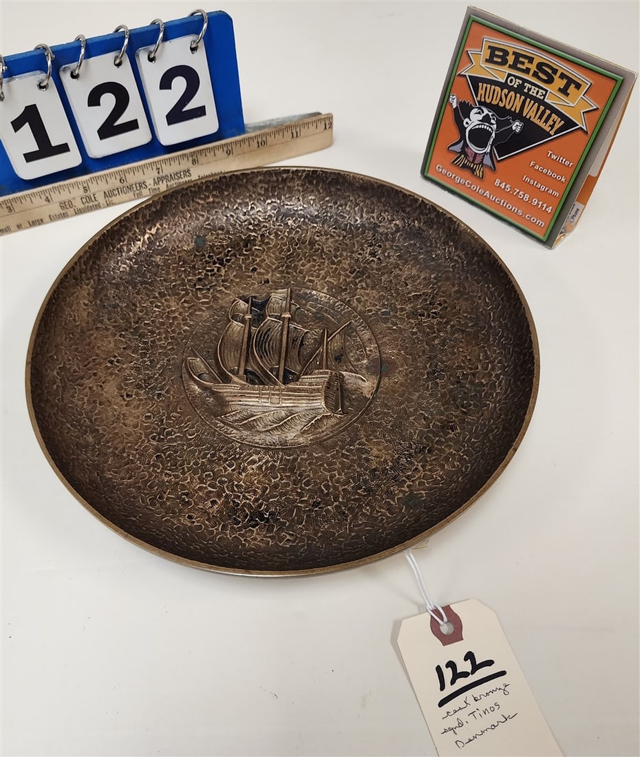 Cast Bronze Ship Bowl Sgnd Tinos Denmark 1 1/2" H X 10 1/2" Diam.: Cast Bronze Ship Bowl Sgnd Tinos Denmark 1 1/2" H X 10 1/2" Diam.