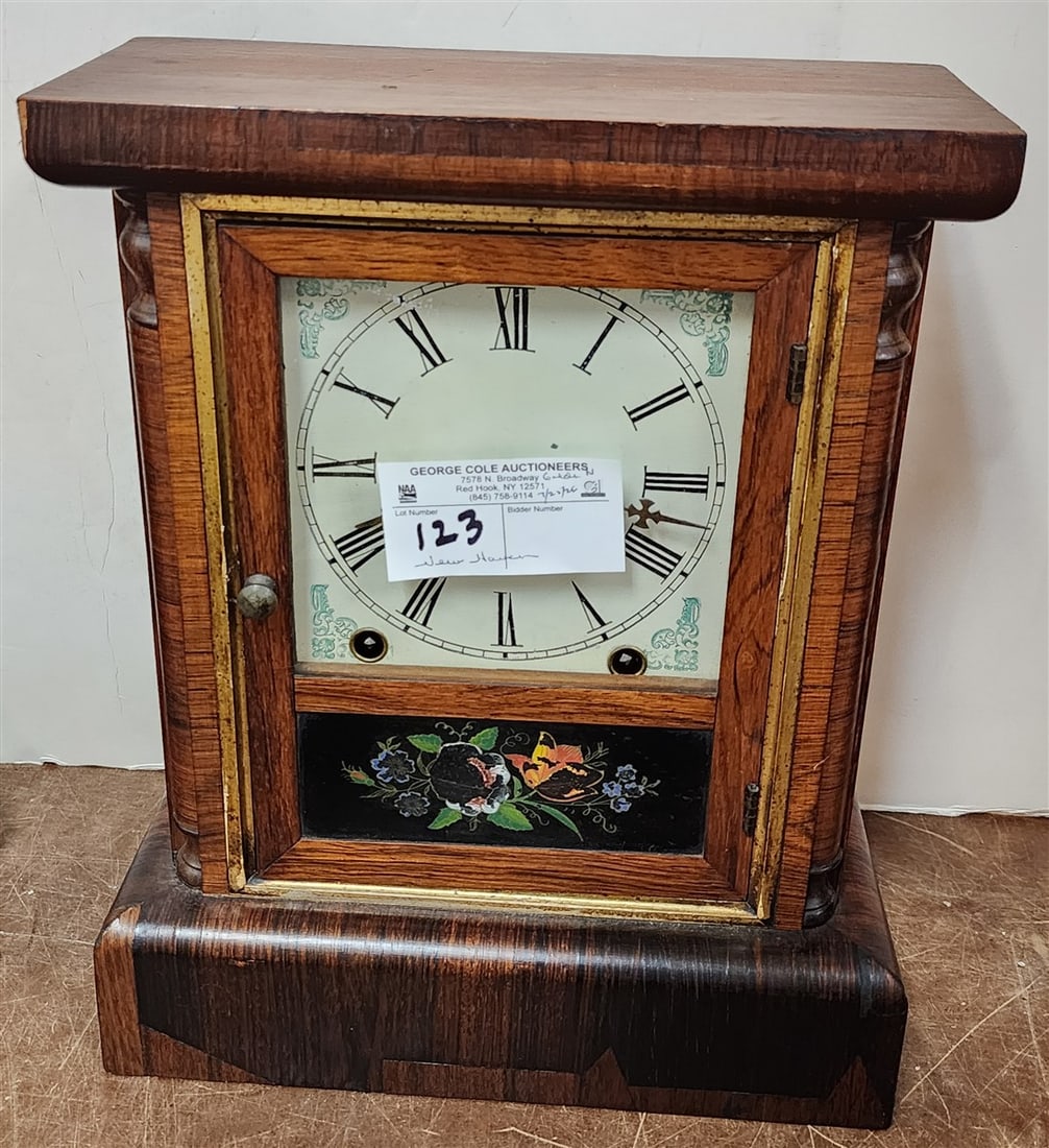 19th C New Haven Rosewood Mantel Clock 13" H X 10 1/2" W X 4 1/2" D (1 of 2)