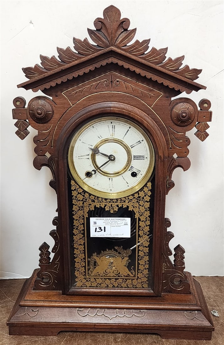Victorian Walnut Mantel Clock E.N. Welch Co. 22 1/2" H X 15" W X 5" D: Victorian Walnut Mantel Clock E.N. Welch Co. 22 1/2" H X 15" W X 5" D