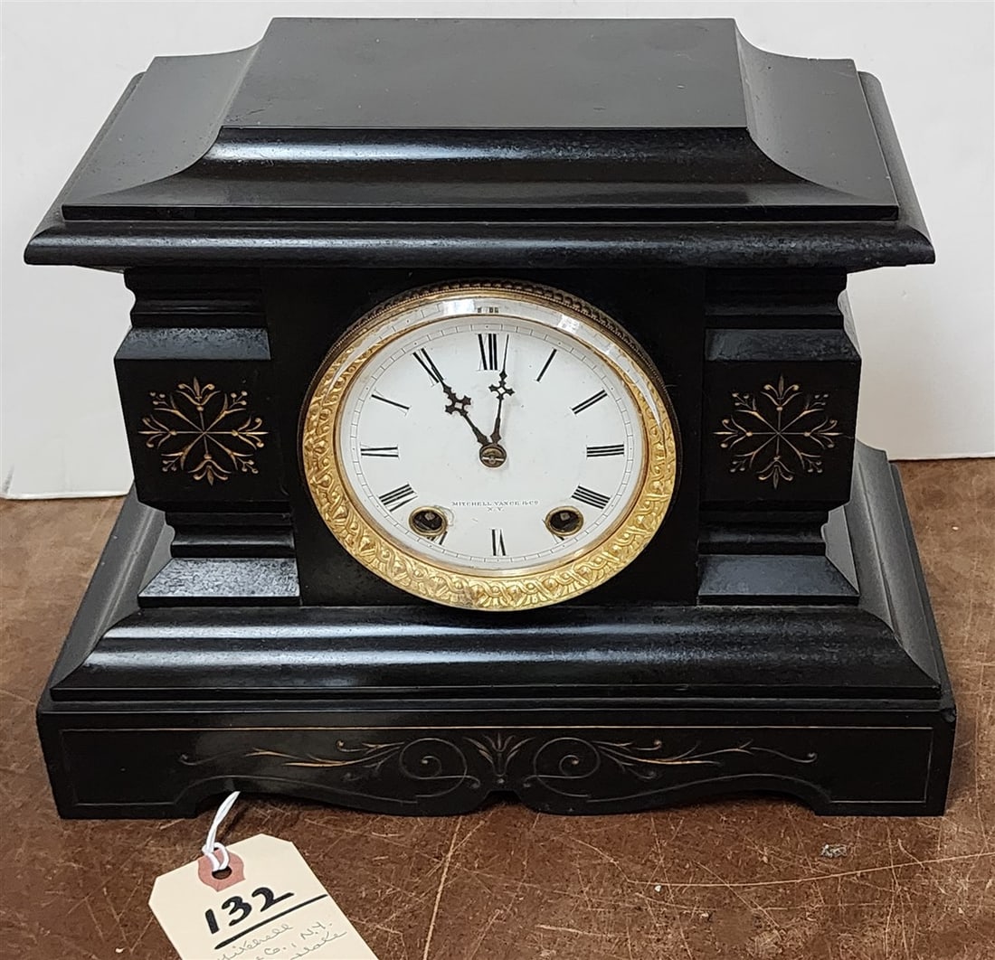 Mitchell Vance Co. NY Polished Slate Mantel Clock (1 of 6)