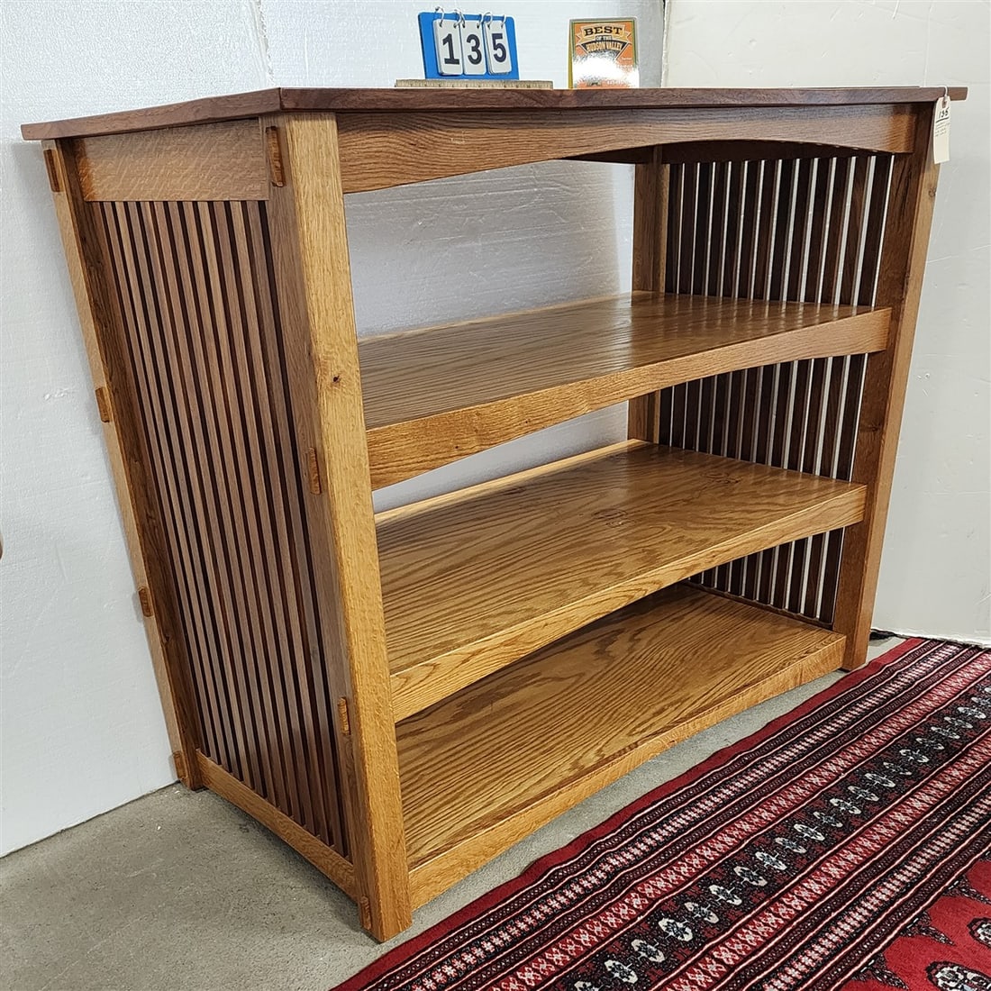 Custom Mission Style Oak 4 Tier Stand w/Slate Top 42" H X 52" W X 26 1/2" D: Custom Mission Style Oak 4 Tier Stand w/Slate Top 42" H X 52" W X 26 1/2" D