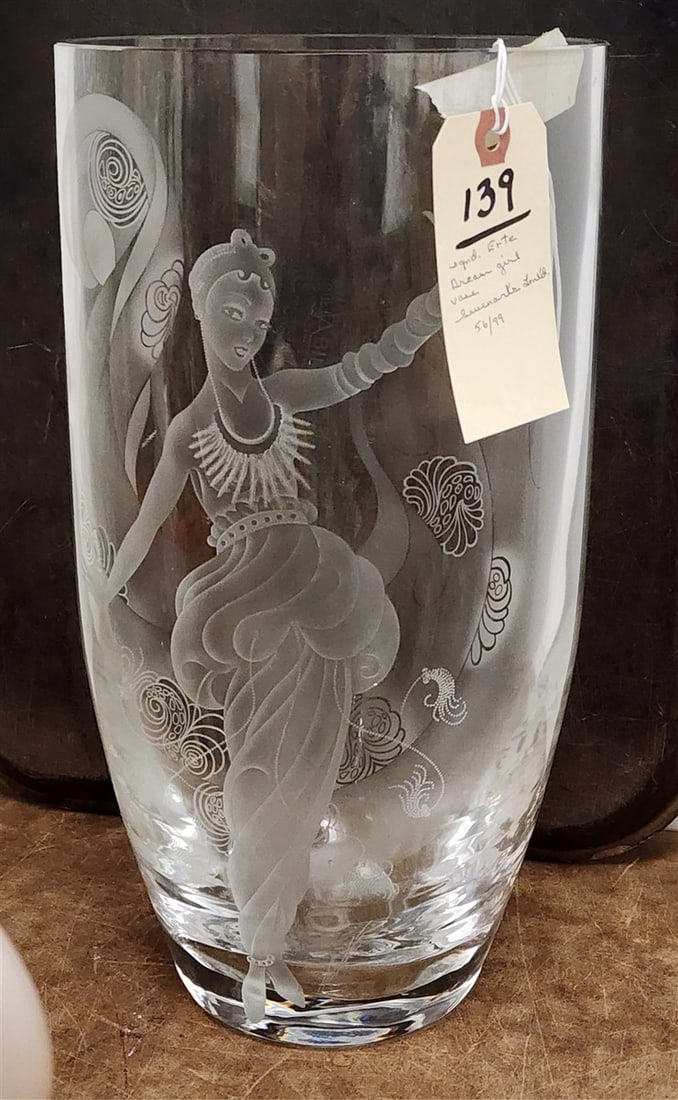 Sgnd Erte Dream Girl art Deco Vase Sevenarts Lmtd. 56/99 14" H X 7 1/4" Diam. (1 of 5)