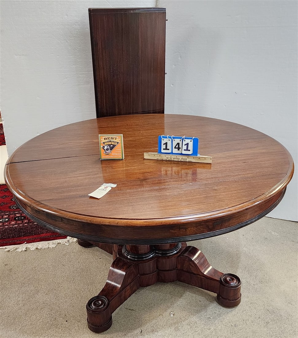 Biedermeier Mahogany Extension Dining Table 28 1/2" H X 52" Diam. w/(5) - 17" Leaves (1 of 3)