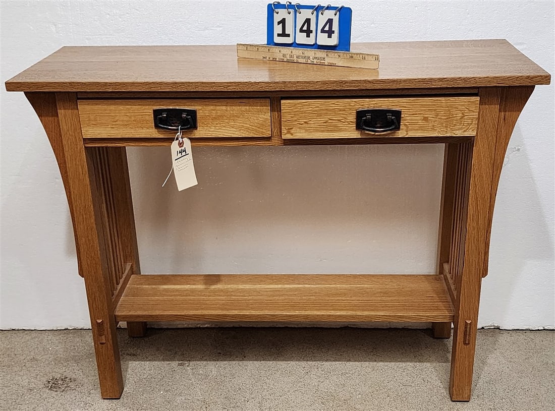 Stickley Mission Oak Style 2 Drawer 2 Tier Console Table 28 3/4" H X 38" W X 13" D: Stickley Mission Oak Style 2 Drawer 2 Tier Console Table 28 3/4" H X 38" W X 13" D