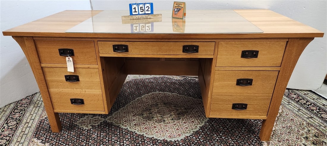Stickley Mission Oak Style Executive Desk 3 1/4" H X 72" W X 36" D + Tempered Glass Office Chair Mat: Stickley Mission Oak Style Executive Desk 3 1/4" H X 72" W X 36" D + Tempered Glass Office Chair Mat 44" X 50" + Tempered Desk Mat 45" X 35 1/2"