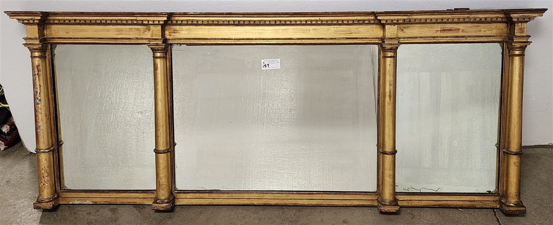 19th C Giltwood 3 Part Mirror 30" H X 77" W (1 of 3)