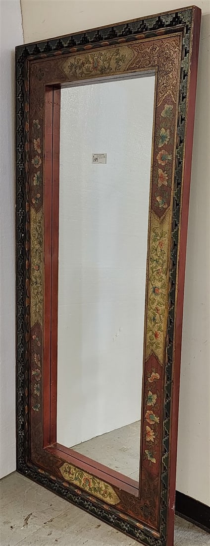 Indo Carved & Polychromed Wood Floor Mirror 6'1" X 34" W (1 of 2)