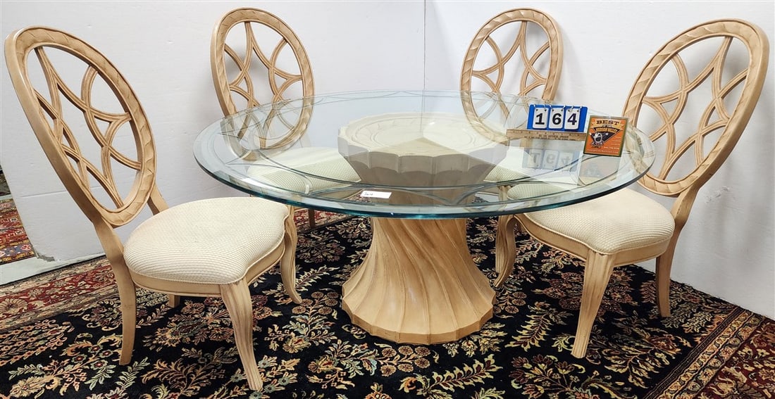 Burnhardt Dining Table w/Pedestal Base 28 1/2" H X 60" Diam + 4 Chairs (1 of 2)