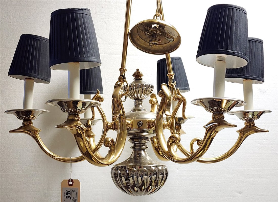 Brass & Steel 6 Arm Chandelier 30" H X 24 1/2" Diam. (1 of 1)