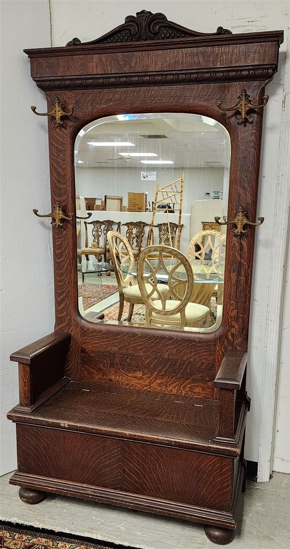 Vintage Oak Hall Stand w/Lift Seat 85 1/2" H X 40 1/2" W X 17 1/2" D (1 of 3)