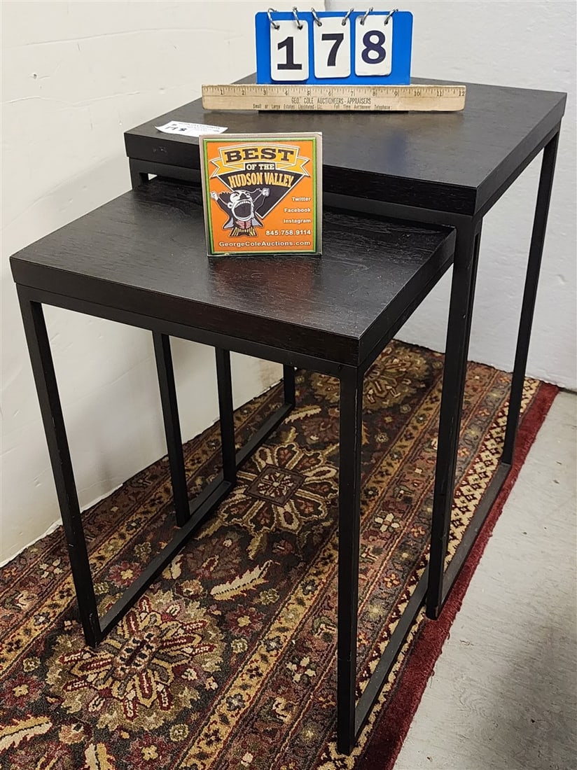 Modern Wrought Base Wooden Top Nest Of Tables 23" H X 16" W X 14" D: Modern Wrought Base Wooden Top Nest Of Tables 23" H X 16" W X 14" D