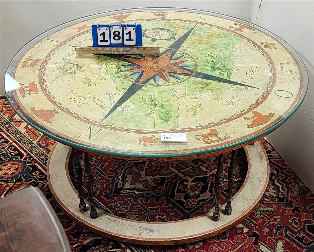 Italian Hand Painted Nautical Coffee Table 19" H X 41" Diam. (1 of 3)