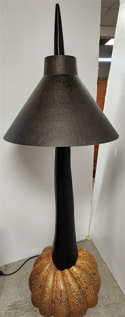 Wendell Castle Sculptural Floor Lamp Black Stem Rising From A Pumkin Shaped Base w/Large Metal (1 of 7)