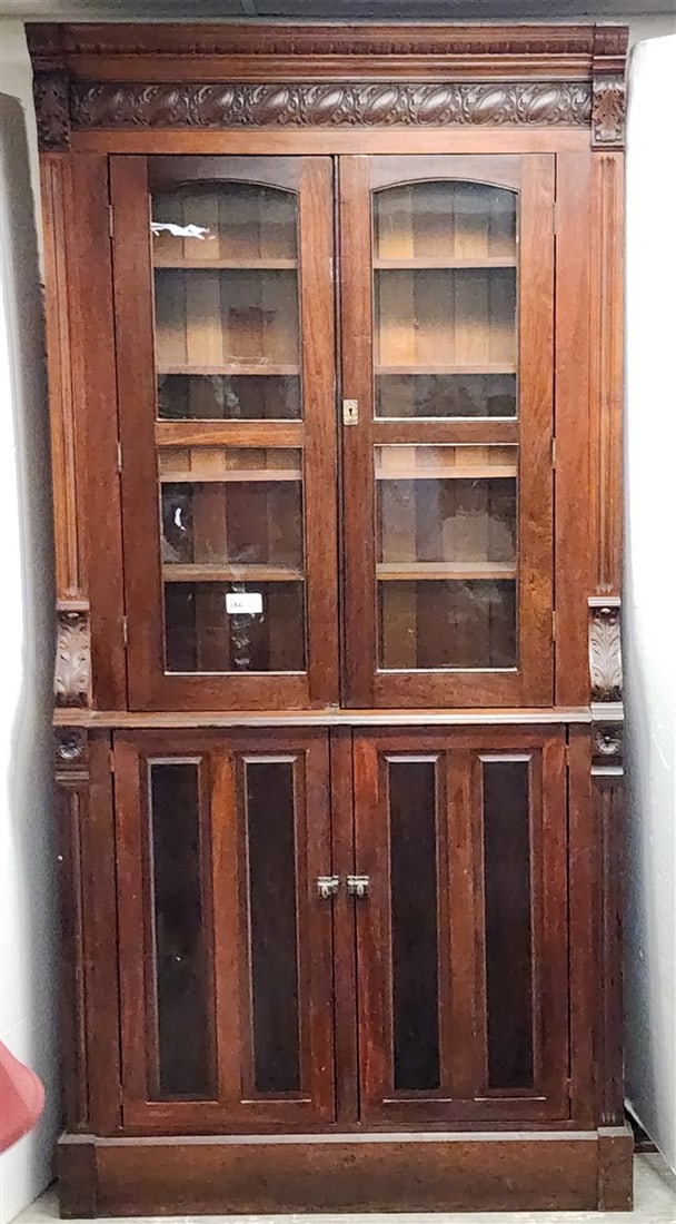 19th C Walnut 4 Door Cabinet 8'4" H X 49 1/2" W X 12 1/2" D (1 of 3)