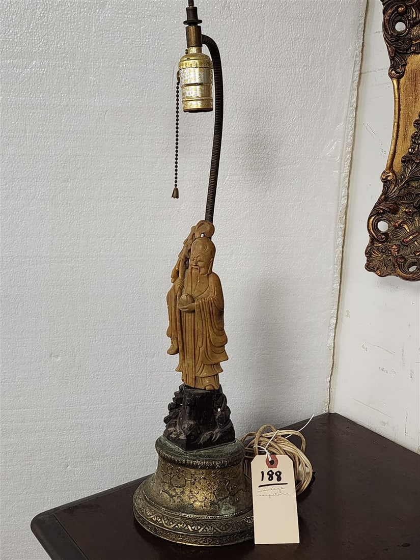 Vintage Soapstone Mounted Lamp 22" H (1 of 3)