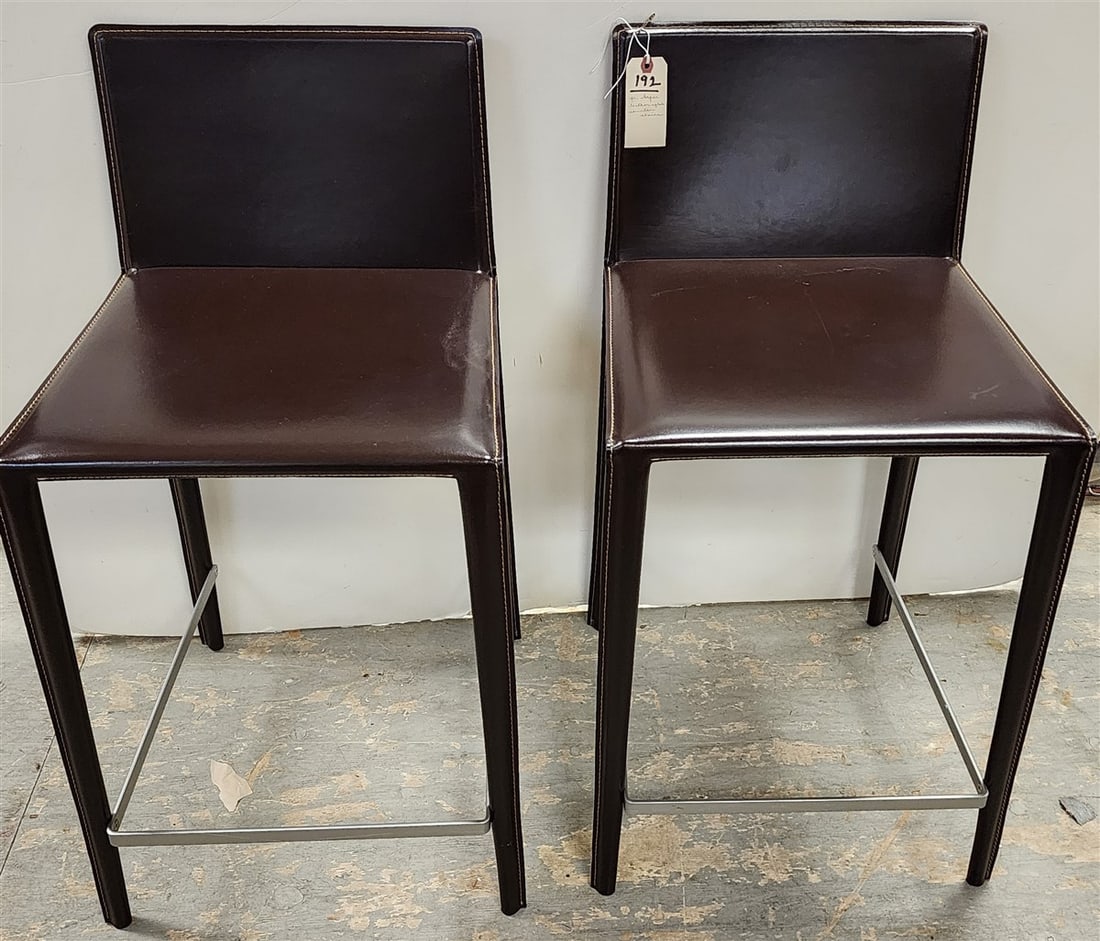 Pr. Arper Leather Upholstered Counter Chairs 34 1/2" H X 18" W X 15 1/2" D (1 of 3)