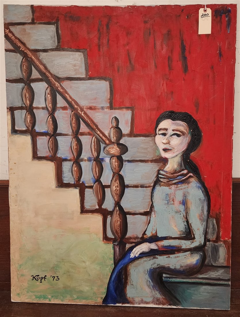O/C Woman Seated On Steps Sgnd Kupf 1973 4' X 3' (1 of 3)