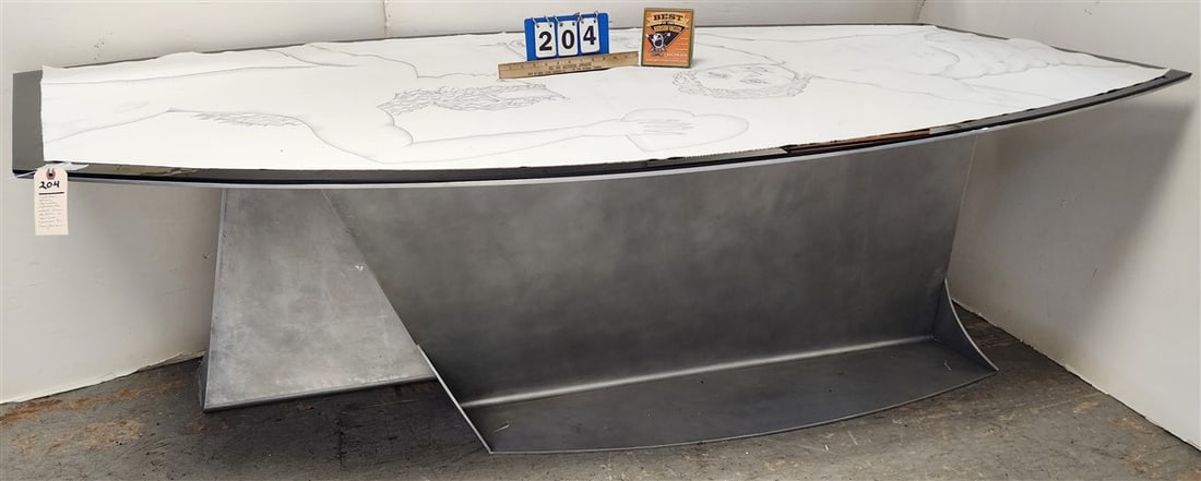 Cattelan Italia Senator Keramik Table Sculptural Asymmetrical Base w/Black Glasss Top Table 28" H X (1 of 8)