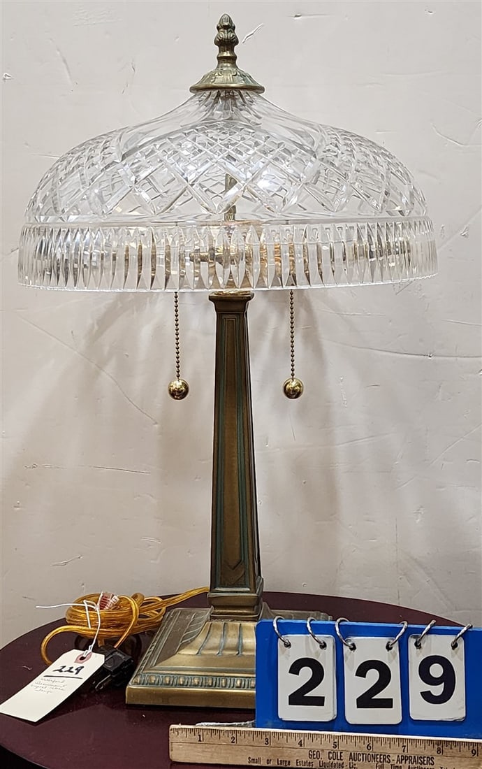Metal Base Waterford Glass Beaumont Shade Table Lamp 23" H X 14" Diam.: Metal Base Waterford Glass Beaumont Shade Table Lamp 23" H X 14" Diam.