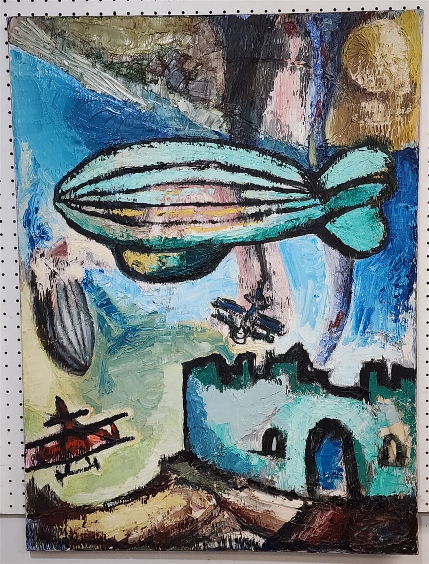 O/C Landcape w/Biplanes & Blimps 40" X 29 1/2" (1 of 2)