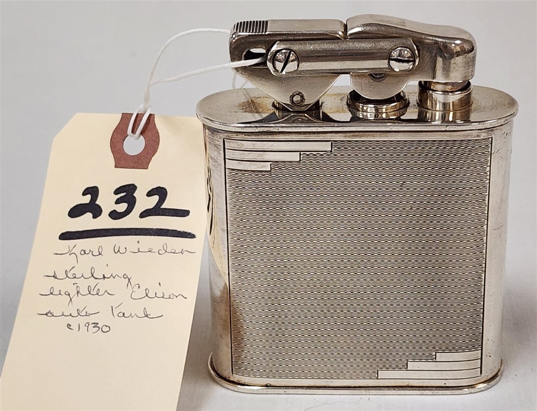 C1930 Karl Wiedian Sterling Lighter Elison Auto Tank (Made For Bravingtons London) 4" H X 3 1/4" W X (1 of 4)