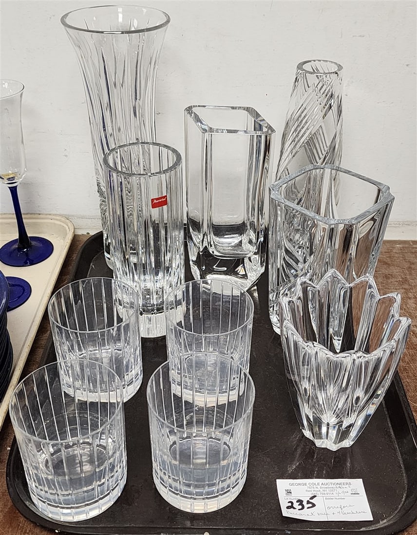 Tray Crystal - Baccarat Vase 8" H X 3" Diam., Vase 12" H X 4 1/2" Diam., + 4 Baccarat Harmonie (1 of 11)