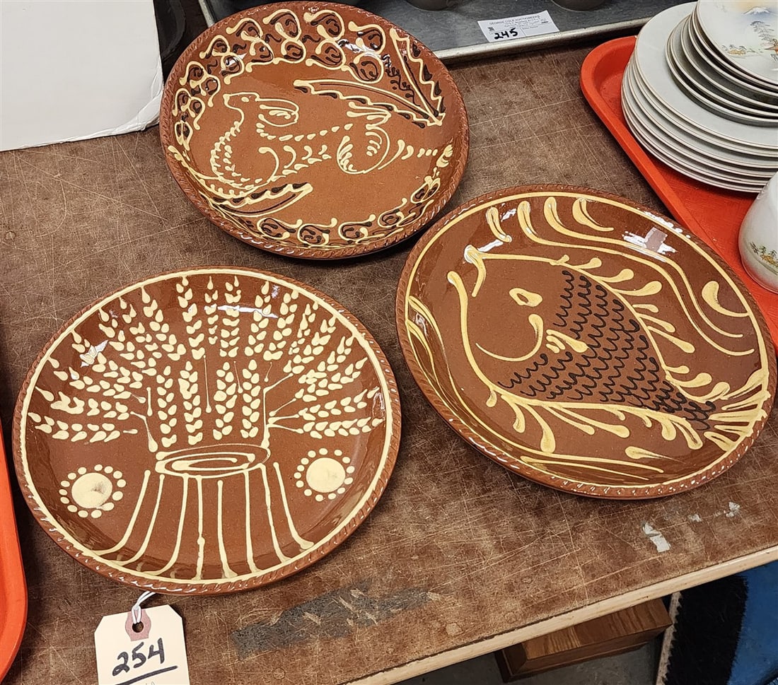 3 David Henderson Redware Plates 1" H X 9 1/2" Diam. (1 of 2)