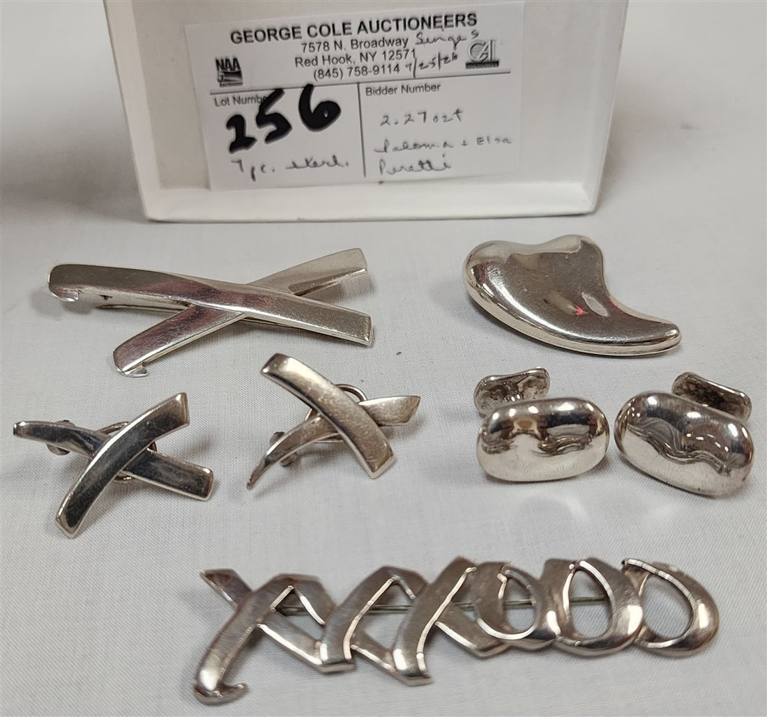 7 Pcs. Paloma Peretti Tiffany & Co. Sterling Jewelry - 2 Pins. Pr. Earrings, Pr. Cuff Links, Money (1 of 3)