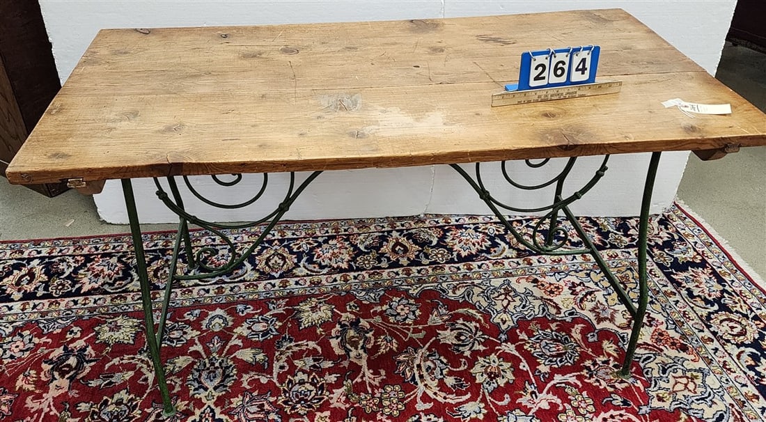 Wrought Base Pine Top Table 30" H X 58 1/2" W X 32" D (1 of 2)