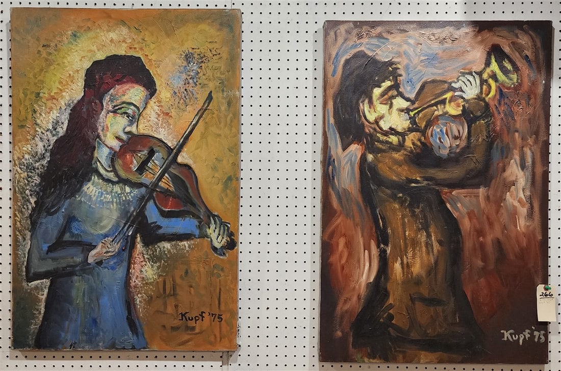 (2) O/C - Violinist + Trumpet Player Both Sgnd Kupf 1975 36" X 24" (1 of 4)