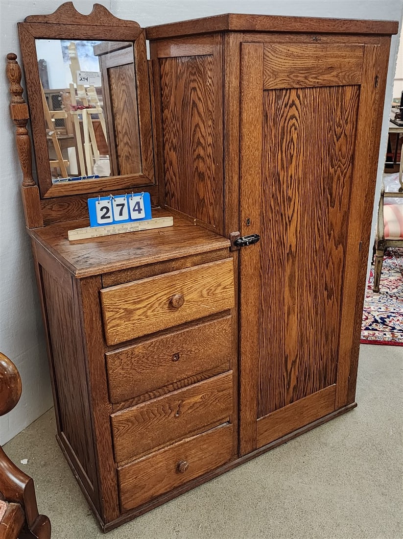 Vintage Oak Chifferobe 55" H X 40" W X 17 1/2" D (1 of 3)