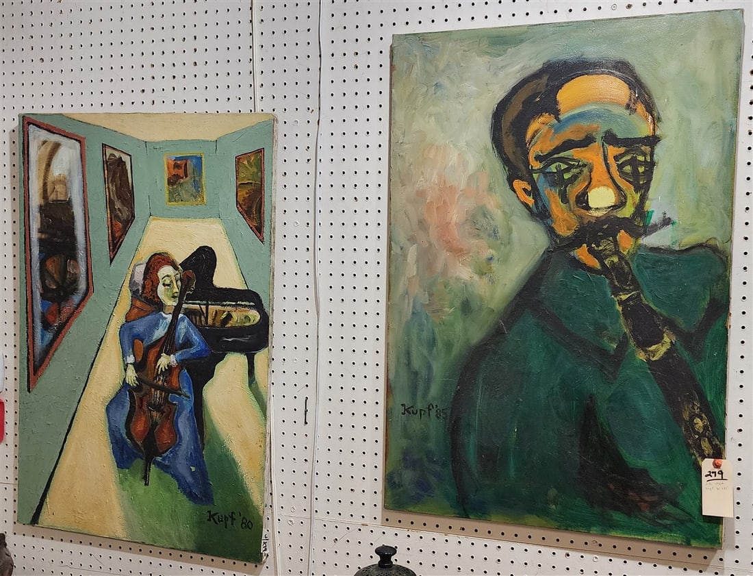 (2) O/C - Clarinetist & Cellist Both Sgnd Kupf 1980 + 1985 36" X 24" (1 of 4)