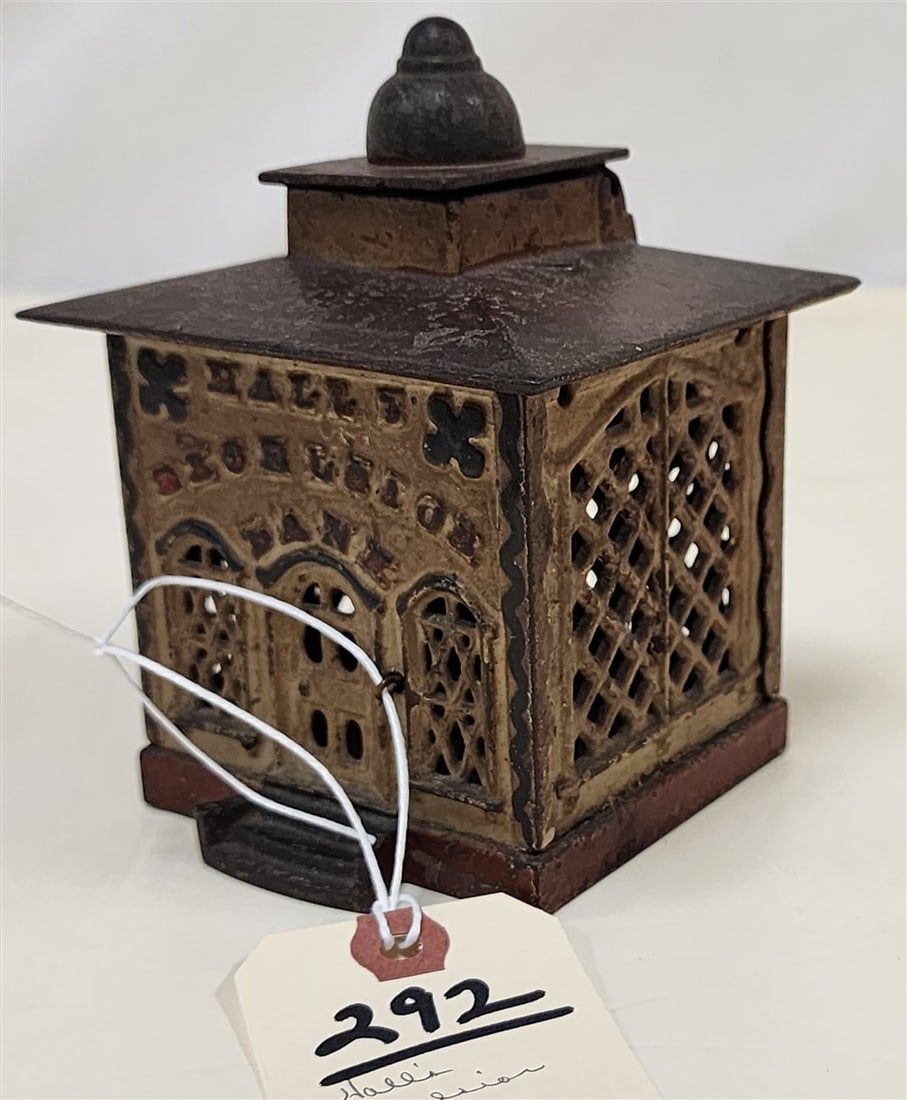 Hall's Cast Iron Mechanical Bank 5 1/2" H X 4" Sq. (1 of 4)