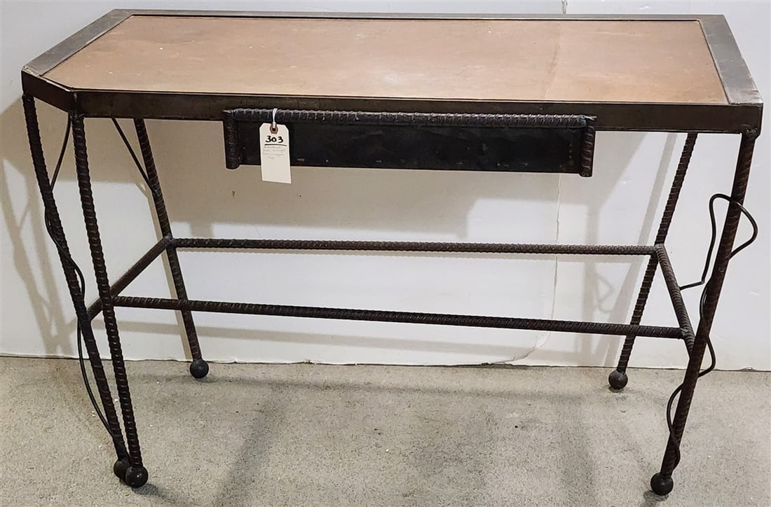 Industrial 1 Drawer Writing Desk w/Wrought Base & Copper Writing Surface 29 1/2" H X 46 1/2" W X 25 (1 of 3)