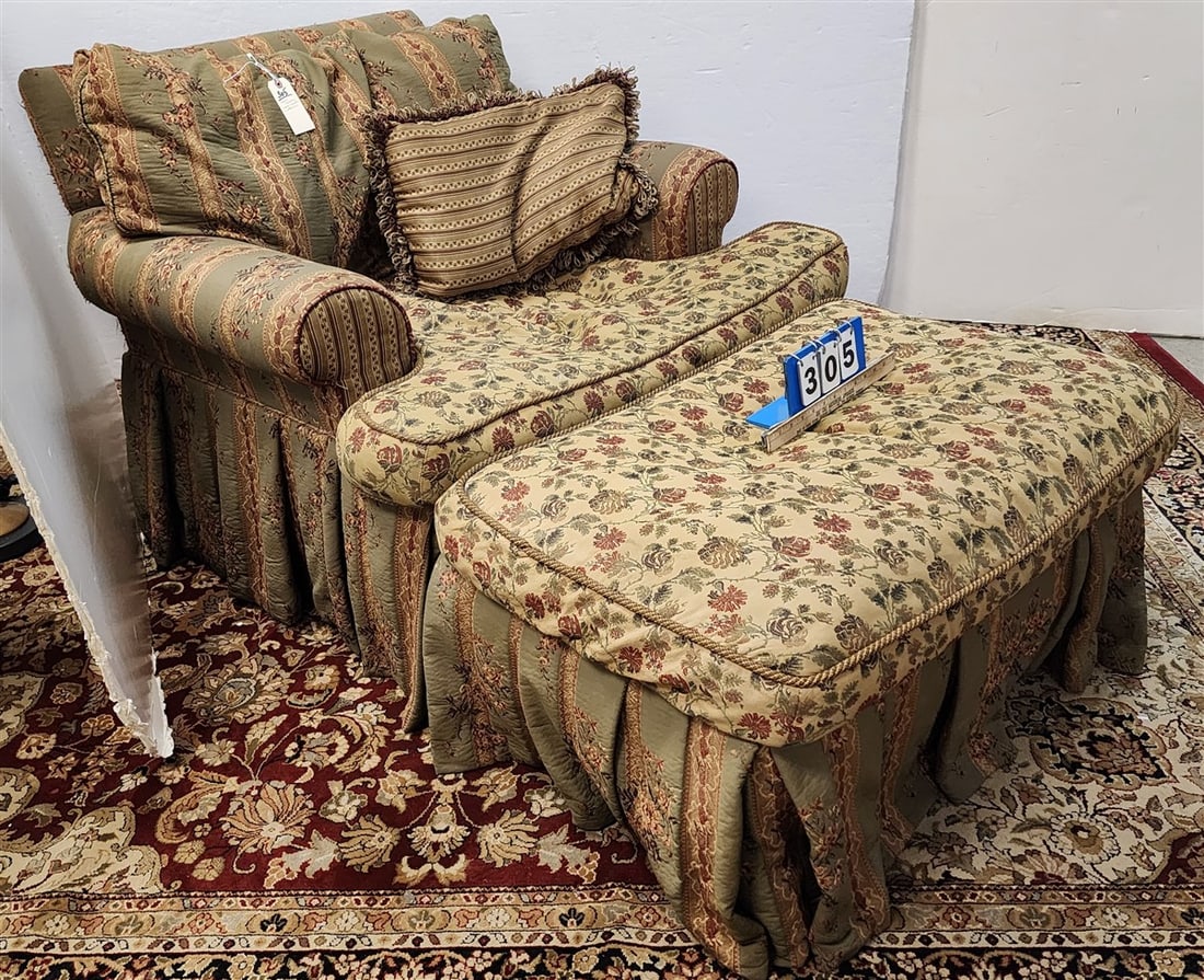 Laura Ashley Club Chair 33 1/2" H X 41" W X 26" D & Ottoman 18" H X 35" W X 22" D (1 of 3)