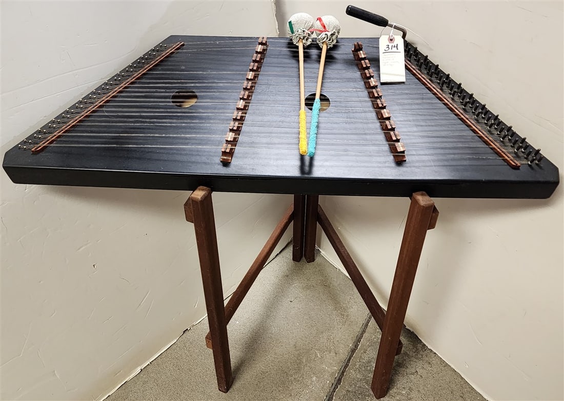 Dusty Strings Hammered Dulcimer Numbered & Sgnd 15" X 38" X 2" H On Folding Stand 29" H: Dusty Strings Hammered Dulcimer Numbered & Sgnd 15" X 38" X 2" H On Folding Stand 29" H