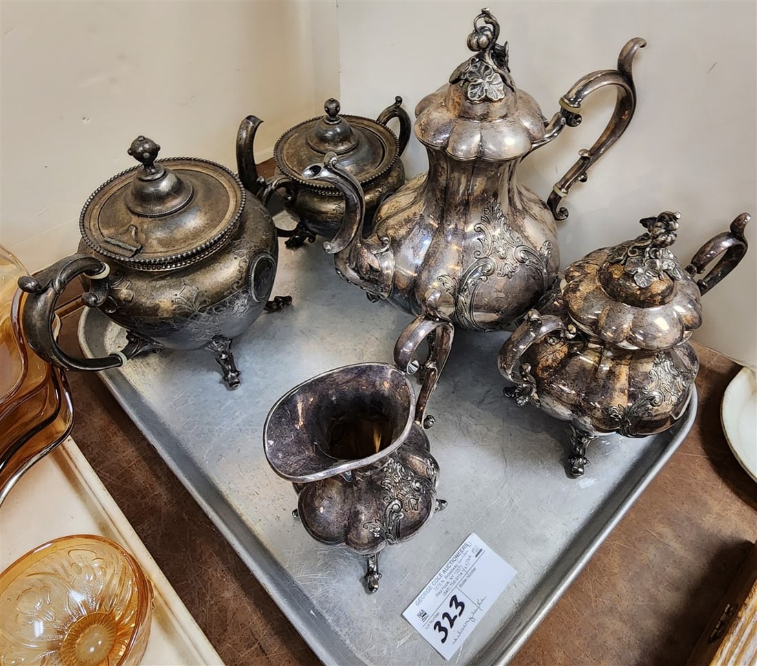 Tray 3 Pc. Victorian Silverplate Set + Another Teapot & Sugar (1 of 4)