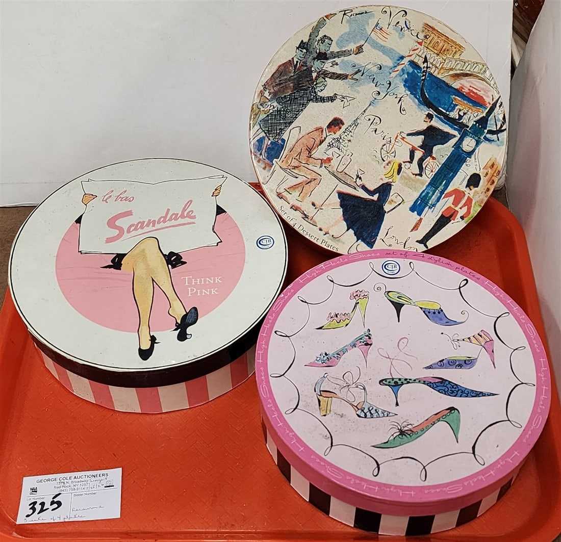 Tray 3 Bx'd Sets Rosanna Dessert Plates - (4) 'Bon Voyage' 8" Diam., (4) 'High Heeled Shoes' 8": Tray 3 Bx'd Sets Rosanna Dessert Plates - (4) 'Bon Voyage' 8" Diam., (4) 'High Heeled Shoes' 8" Diam., 'Scandal' 8" Diam.