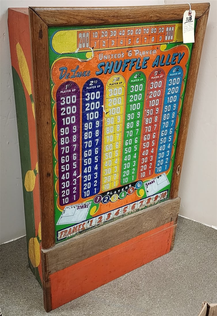 Vintage United's 6 Player Deluxe Shuffle Alley Bowling Game, (Just the Backboard) 41" H X 24" W X 9" (1 of 4)
