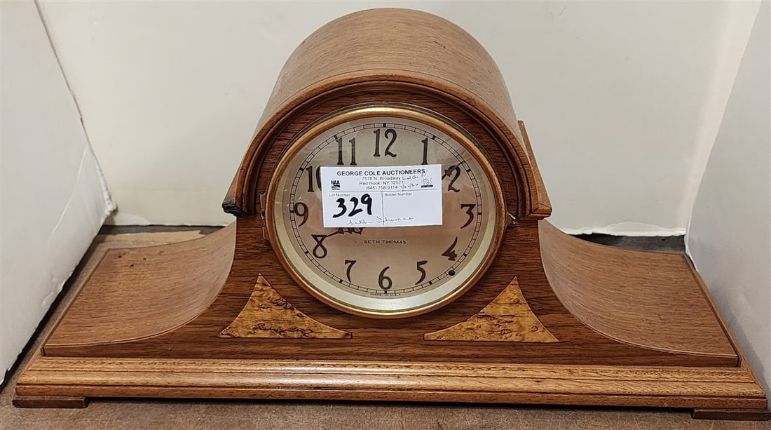Seth Thomas Oak Tambour Clock 10" H X 20 1/2" W X 6 1/2" D (1 of 2)