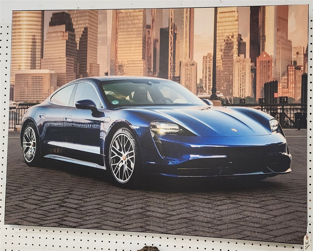 Print On Canvas Of A Porche Taycan 29 1/2" X 39 1/2": Print On Canvas Of A Porche Taycan 29 1/2" X 39 1/2"