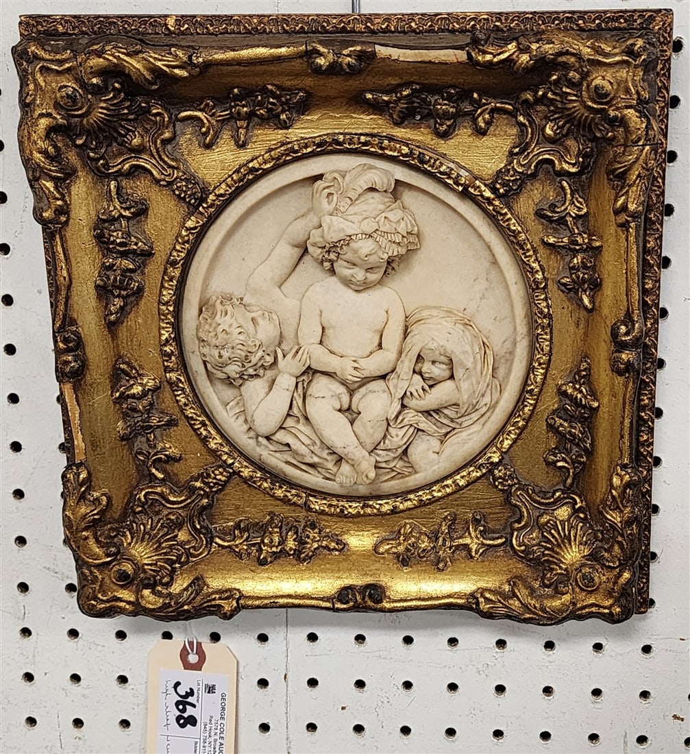 After Edward William Wyon High Relief Sculpture Of Putti 7" Diam. In Gilt Frame 11 1/2" Sq.: After Edward William Wyon High Relief Sculpture Of Putti 7" Diam. In Gilt Frame 11 1/2" Sq.