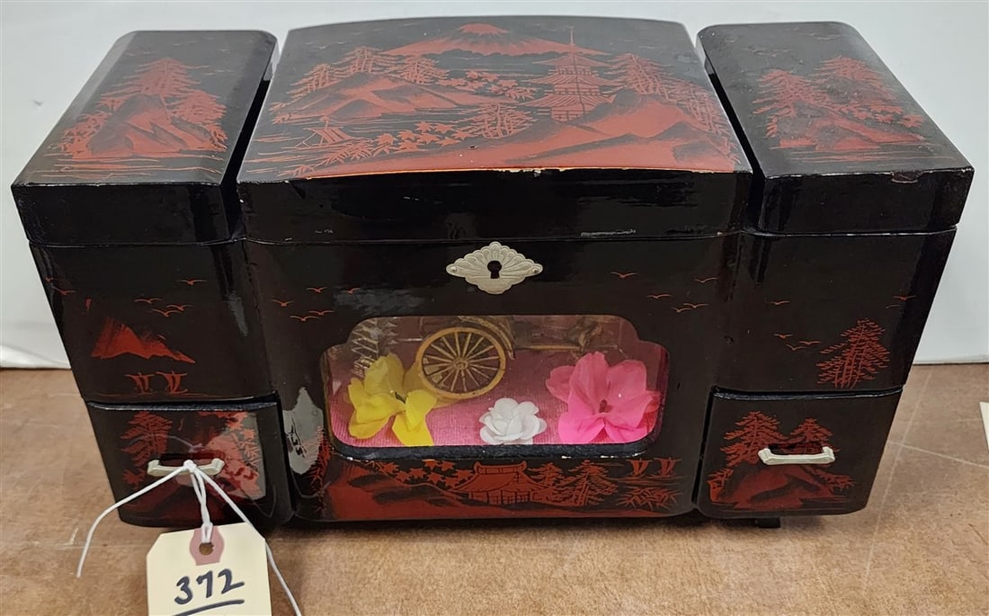 Japanese Lacquer Jewelry Box 8" H X 13" W X 5 1/2" D: Japanese Lacquer Jewelry Box 8" H X 13" W X 5 1/2" D