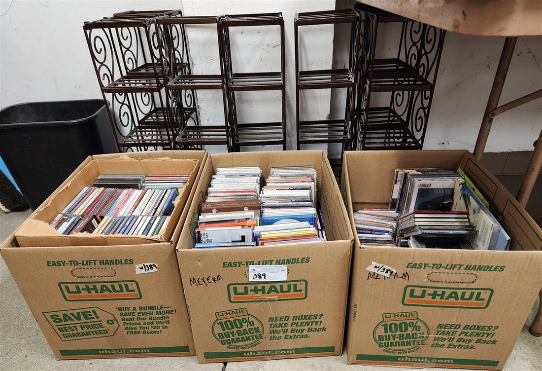 3 Bx's CD's + 7 Wrought CD Stands 26" H X 6 1/2" W X 6"D: 3 Bx's CD's + 7 Wrought CD Stands 26" H X 6 1/2" W X 6"D