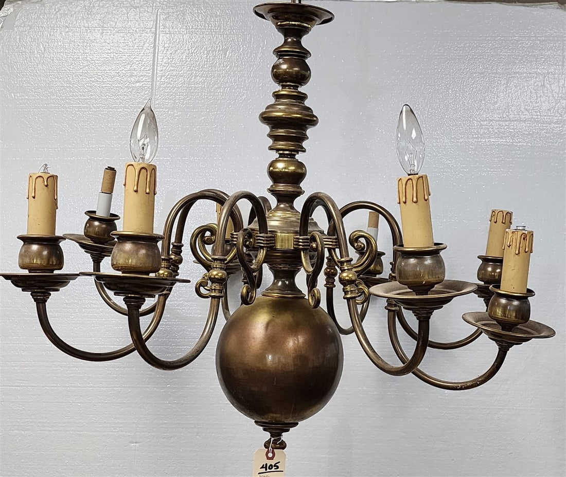 Brass 8 Arm Chandelier 26 1/2" H X 33" Diam. (1 of 2)