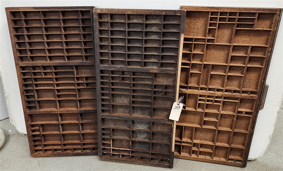 3 Vintage Wooden Printers Trays 1 1/2" H X 32" W (1 of 1)