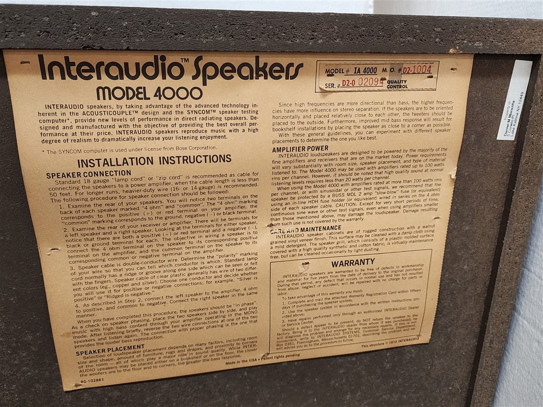 4 Inter Audio Speakers Model 4000 - 3