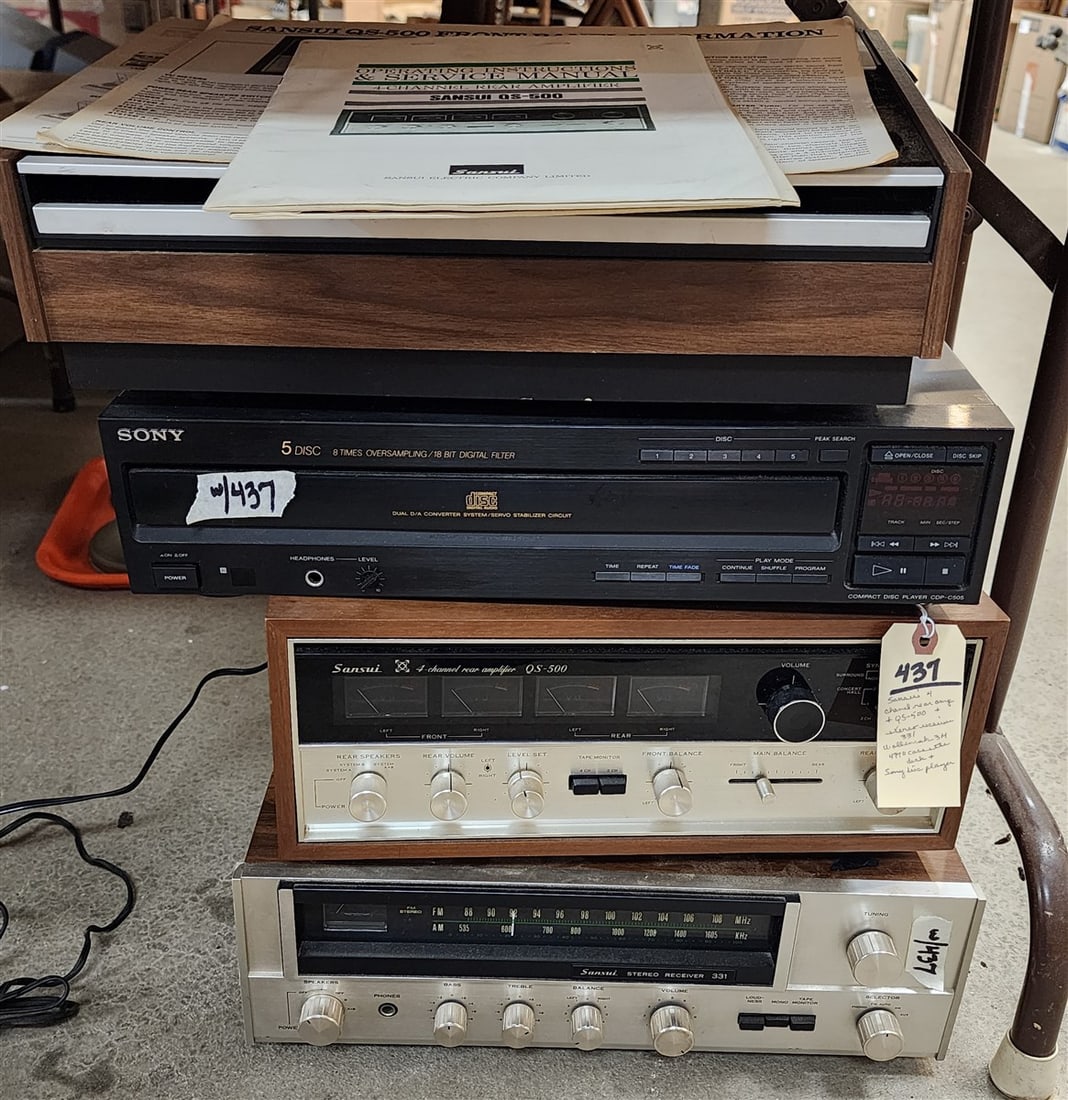 Wollensak 3M 4770 Cassette Deck, Sony 5 Disc Player Sansui 4 Chanel Rear Amp. QS-500 + Stereo: Wollensak 3M 4770 Cassette Deck, Sony 5 Disc Player Sansui 4 Chanel Rear Amp. QS-500 + Stereo Receiver 331
